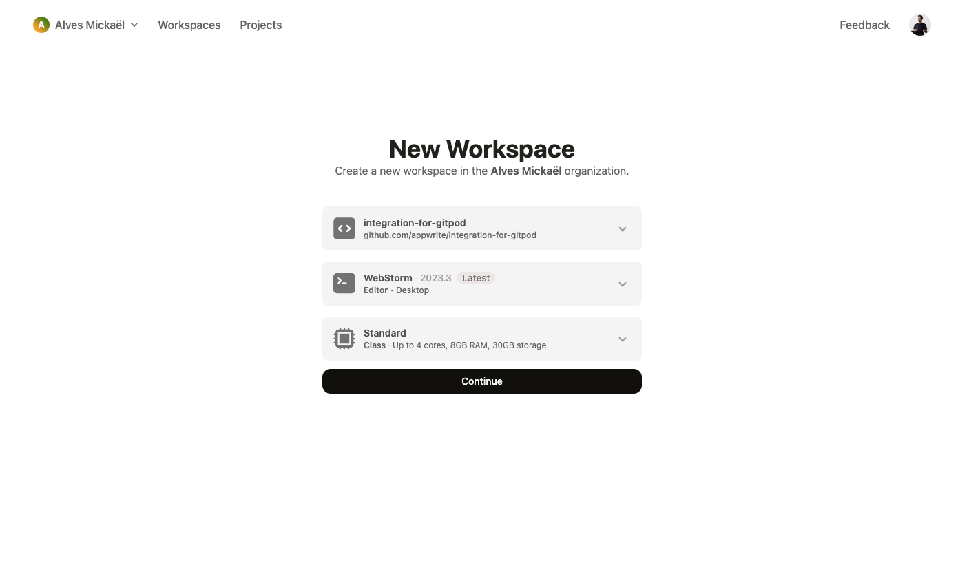 Préparation de l'espace de travail Gitpod
